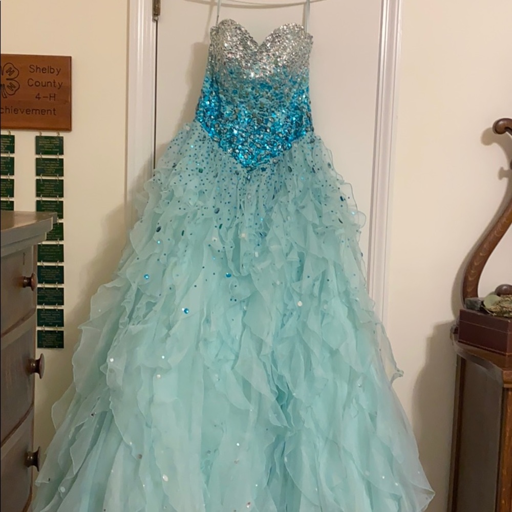 Blue sequenced prom dress